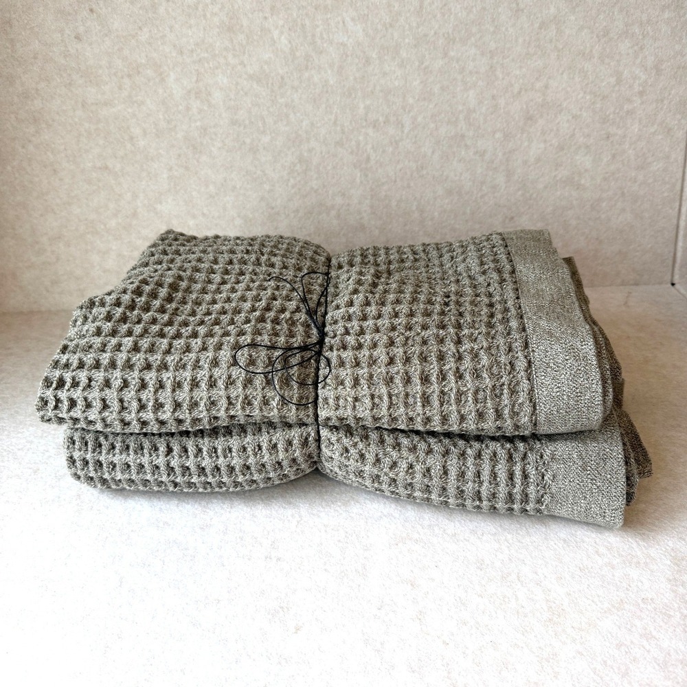 Onsen Supima Waffle Bath Towel and Bath Sheet Bundle Cinder Grey NWOT
